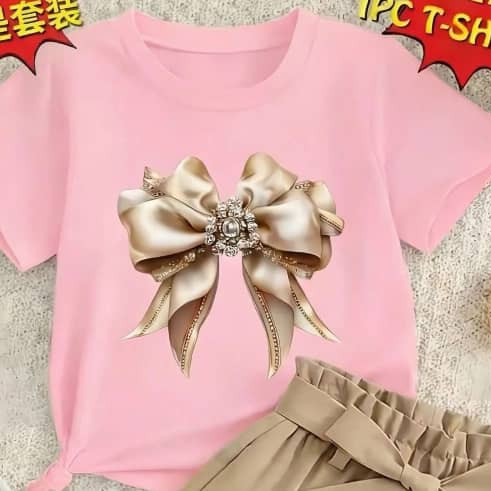 T-shirt à manche courte en coton pour fille, nouveau haut polyvalente. 2ans à 7ans.